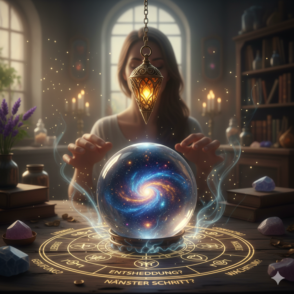 Frau vor Kristallkugel