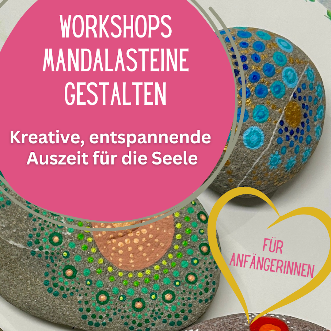 Gestaltete Steine und Text Workshop Mandala Steine